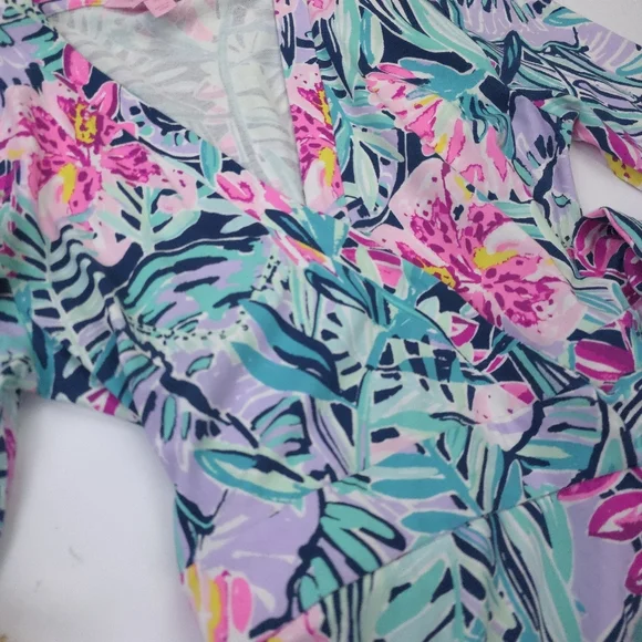 Lilly Pulitzer Blue Pink Floral Wrap Dress Sz Xs - Picture 4 of 11